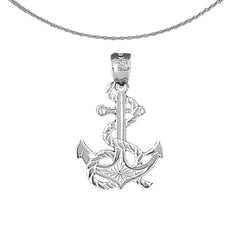 Sterling Silver Anchor With Rope Pendant (Rhodium or Yellow Gold-plated)