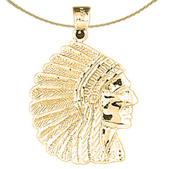 Colgante de cabeza de indio en plata de ley (bañado en rodio o oro amarillo)