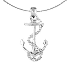 Ancla de plata de ley con colgante de cuerda (bañada en rodio o oro amarillo)