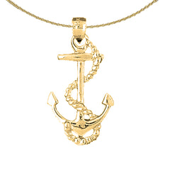 Ancla de plata de ley con colgante de cuerda (bañada en rodio o oro amarillo)