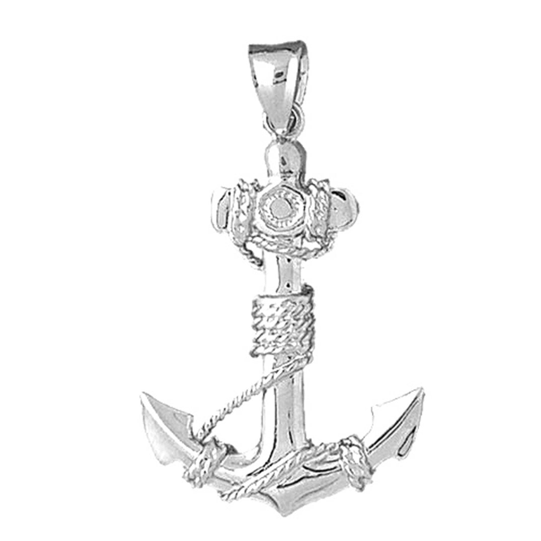 Sterling Silver Anchor With Rope 3D Pendant