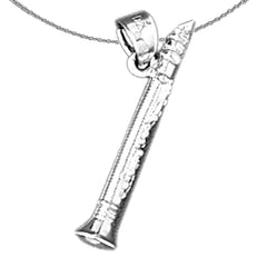 3D-Flötenanhänger aus Sterlingsilber (rhodiniert oder gelbgoldbeschichtet)