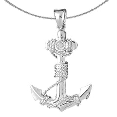 3D-Anhänger „Anker mit Seil“ aus Sterlingsilber (rhodiniert oder gelbvergoldet)