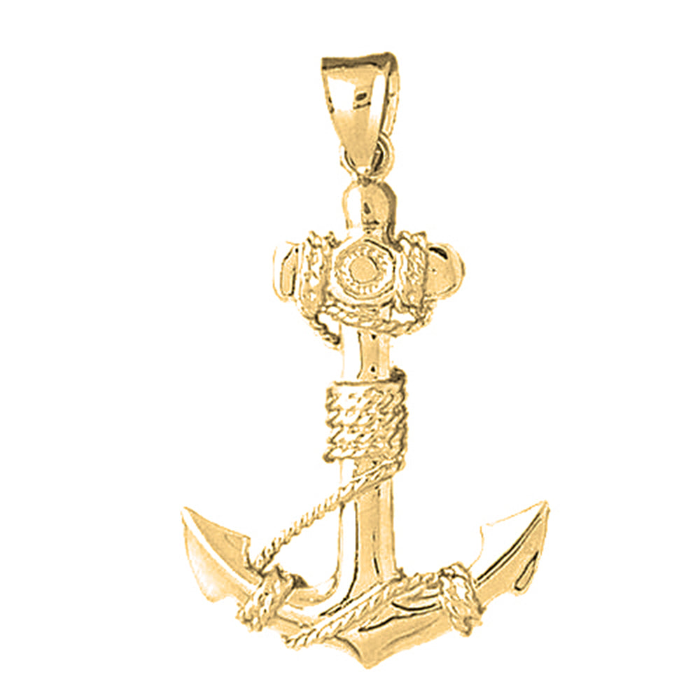 Yellow Gold-plated Silver Anchor With Rope 3D Pendant