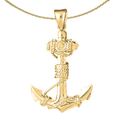 3D-Anhänger „Anker mit Seil“ aus Sterlingsilber (rhodiniert oder gelbvergoldet)