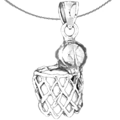 Sterling Silver Basketball Hoop Pendant (Rhodium or Yellow Gold-plated)