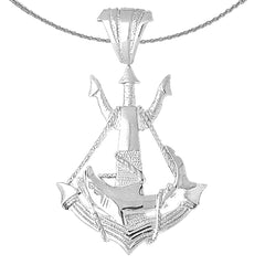 Sterling Silver Anchro With Shark Pendant (Rhodium or Yellow Gold-plated)