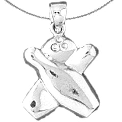 Sterling Silver Bowling Pin And Ball Pendant (Rhodium or Yellow Gold-plated)