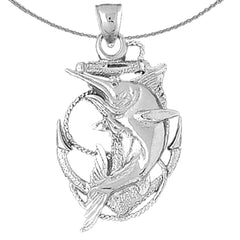 Sterling Silver Anchor With Marlin Pendant (Rhodium or Yellow Gold-plated)