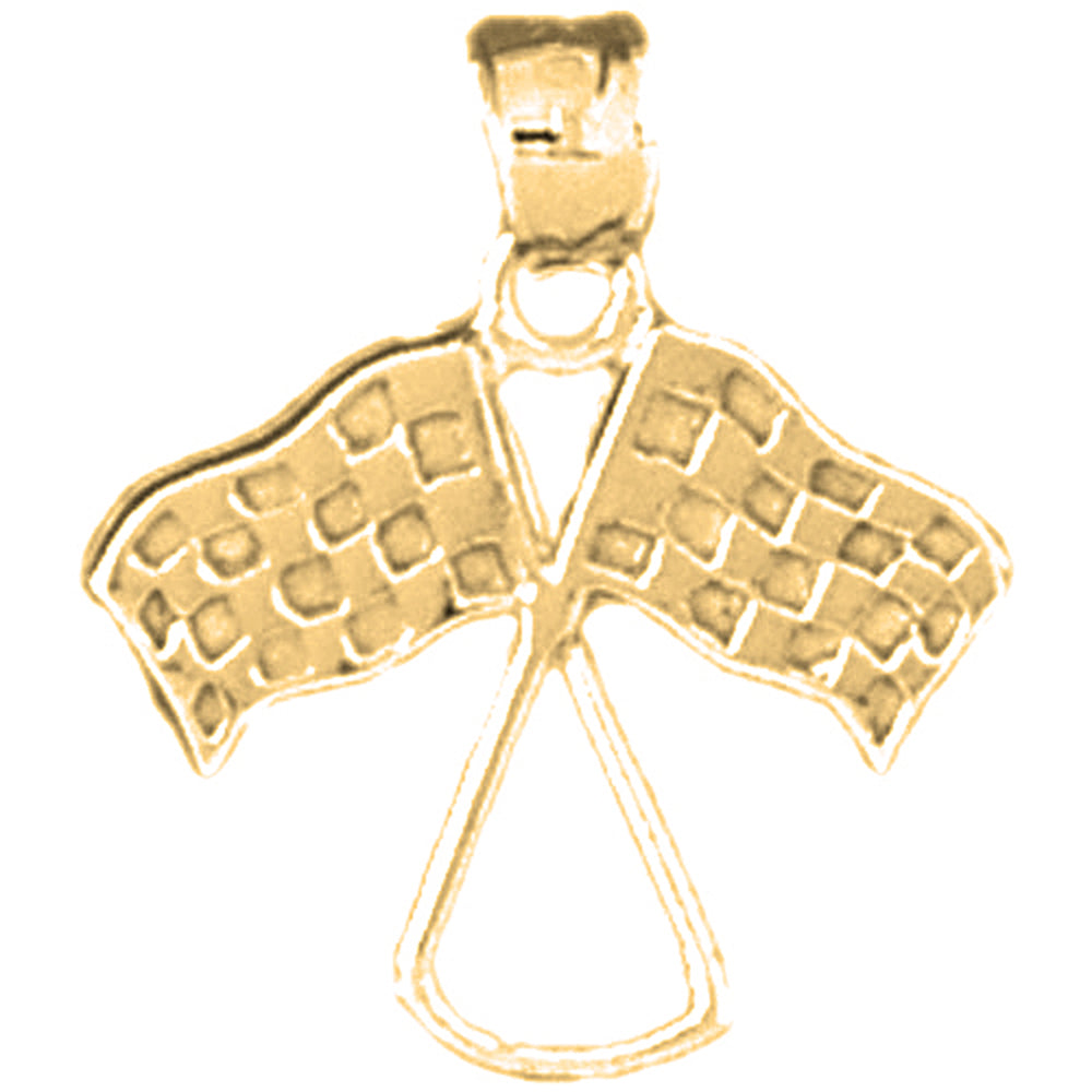 Yellow Gold-plated Silver Racing Flag Pendant