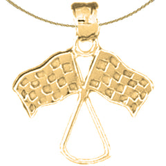 Sterling Silver Racing Flag Pendant (Rhodium or Yellow Gold-plated)