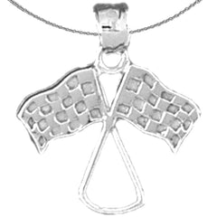 Sterling Silver Racing Flag Pendant (Rhodium or Yellow Gold-plated)