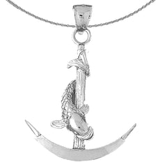3D-Anhänger „Anker mit Fisch“ aus Sterlingsilber (rhodiniert oder gelbvergoldet)
