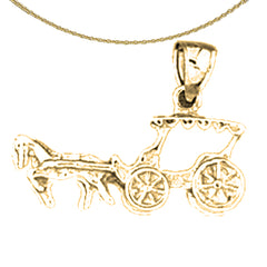 Sterling Silver Horse And Chariot Pendant (Rhodium or Yellow Gold-plated)