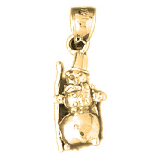Yellow Gold-plated Silver 3D Snowman Pendant