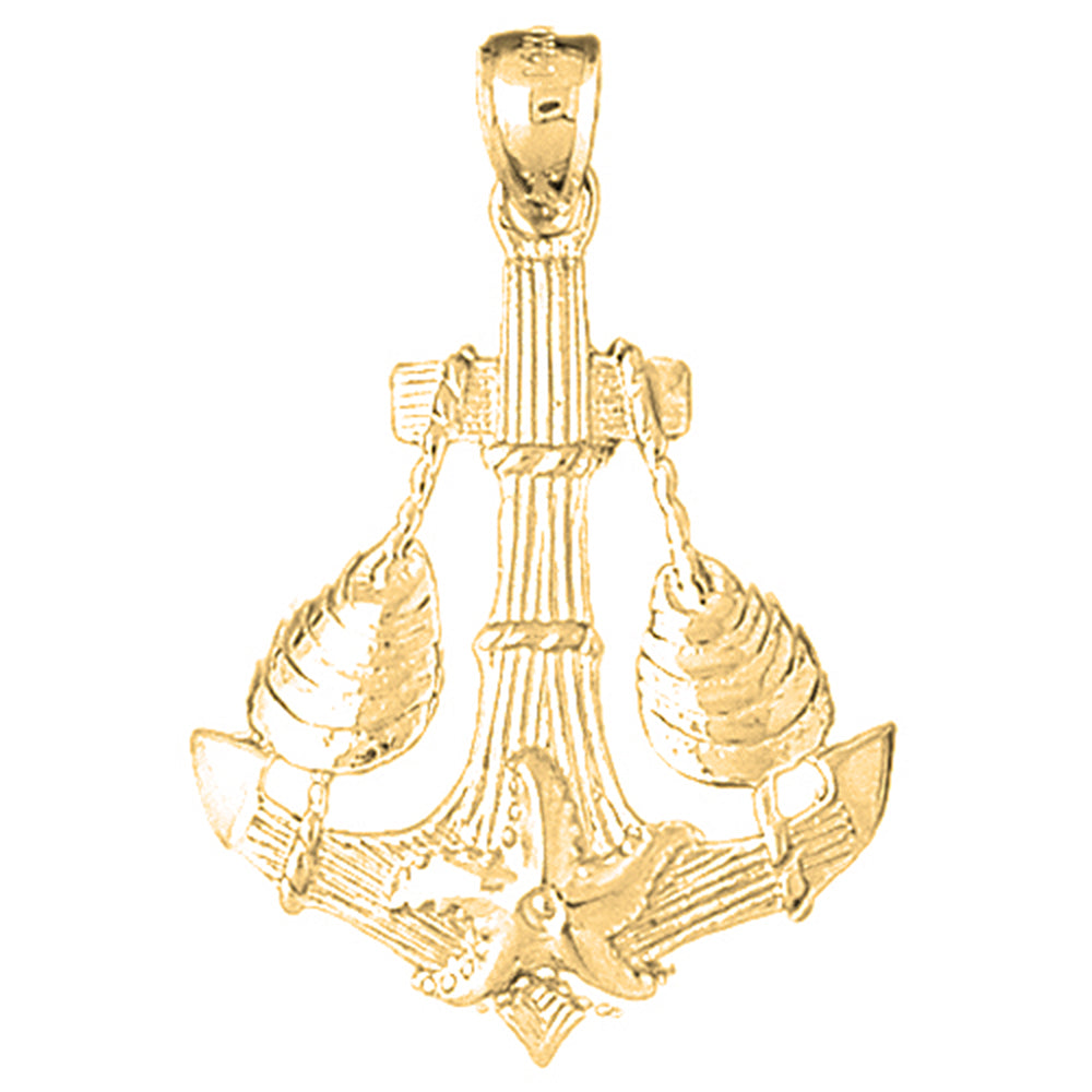Yellow Gold-plated Silver Anchor With Shells And Starfish Pendant