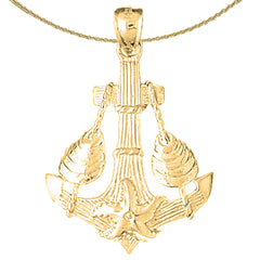 Sterling Silver Anchor With Shells And Starfish Pendant (Rhodium or Yellow Gold-plated)