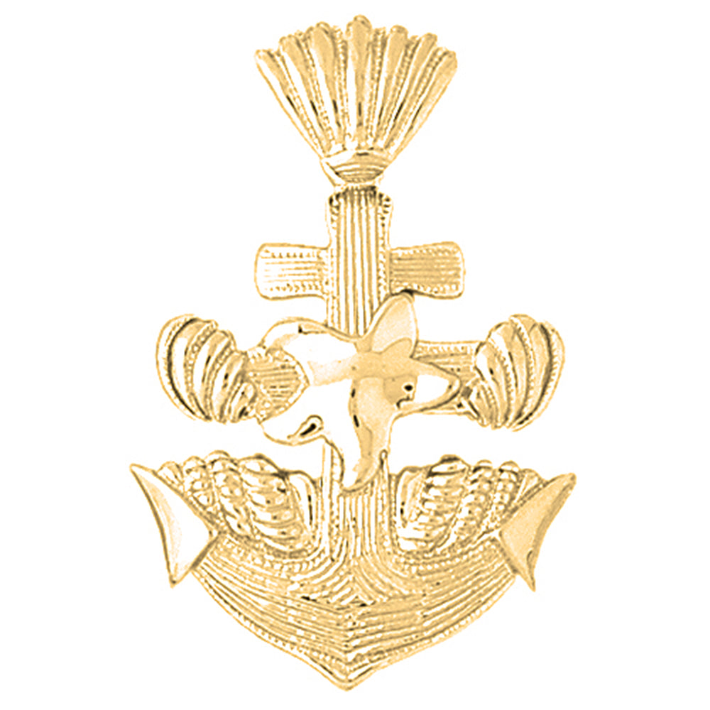 Yellow Gold-plated Silver Anchor With Shells And Starfish Pendant