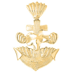 Yellow Gold-plated Silver Anchor With Shells And Starfish Pendant