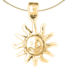 Sterling Silver Sun Face Pendant (Rhodium or Yellow Gold-plated)