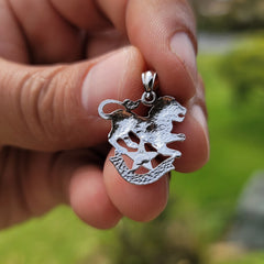 Sterling Silver Leo Zodiac Sign Pendant (Rhodium or Yellow Gold-plated)