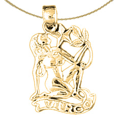 Sterling Silver Virgo Zodiac Sign Pendant (Rhodium or Yellow Gold-plated)
