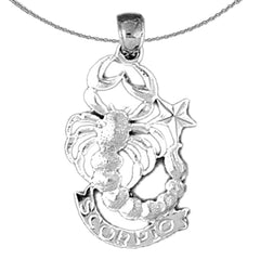 Sterling Silver Scorpio Zodiac Sign Pendant (Rhodium or Yellow Gold-plated)