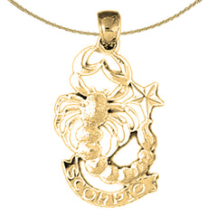 Sterling Silver Scorpio Zodiac Sign Pendant (Rhodium or Yellow Gold-plated)