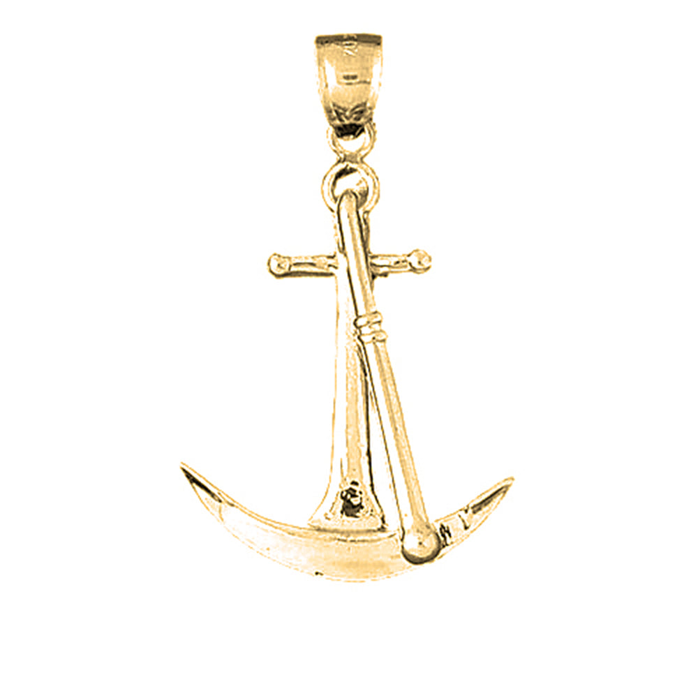 Yellow Gold-plated Silver 3D Anchor Pendant