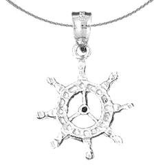 Sterling Silver Ships Wheel Pendant (Rhodium or Yellow Gold-plated)