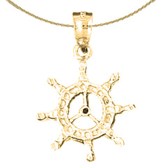 Sterling Silver Ships Wheel Pendant (Rhodium or Yellow Gold-plated)