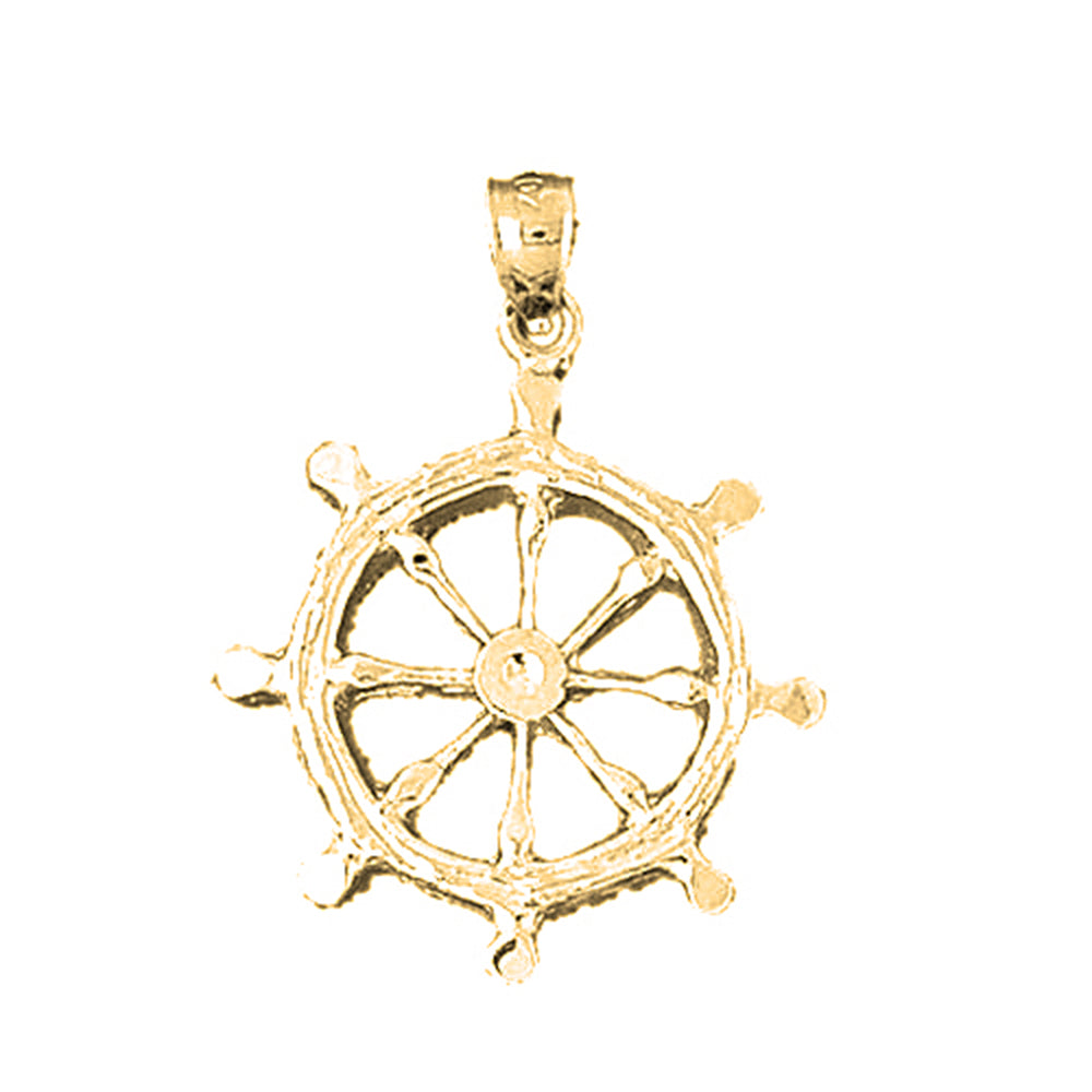 Yellow Gold-plated Silver Ships Wheel Pendant