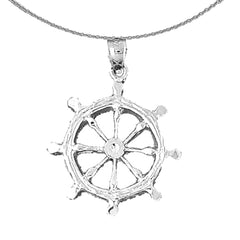 Sterling Silver Ships Wheel Pendant (Rhodium or Yellow Gold-plated)