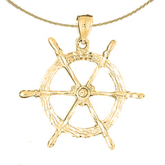Sterling Silver Ships Wheel Pendant (Rhodium or Yellow Gold-plated)