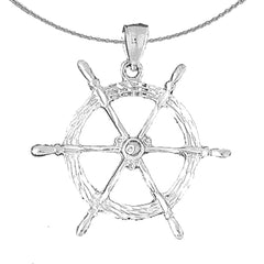 Sterling Silver Ships Wheel Pendant (Rhodium or Yellow Gold-plated)