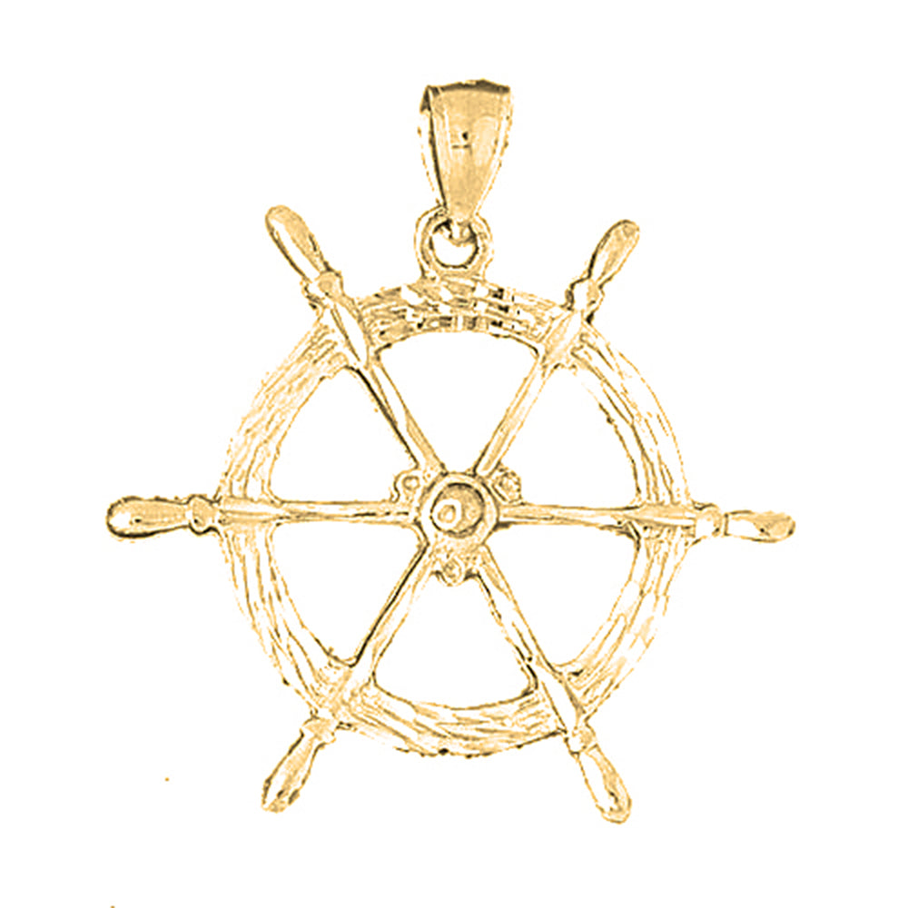 Yellow Gold-plated Silver Ships Wheel Pendant
