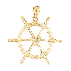Yellow Gold-plated Silver Ships Wheel Pendant