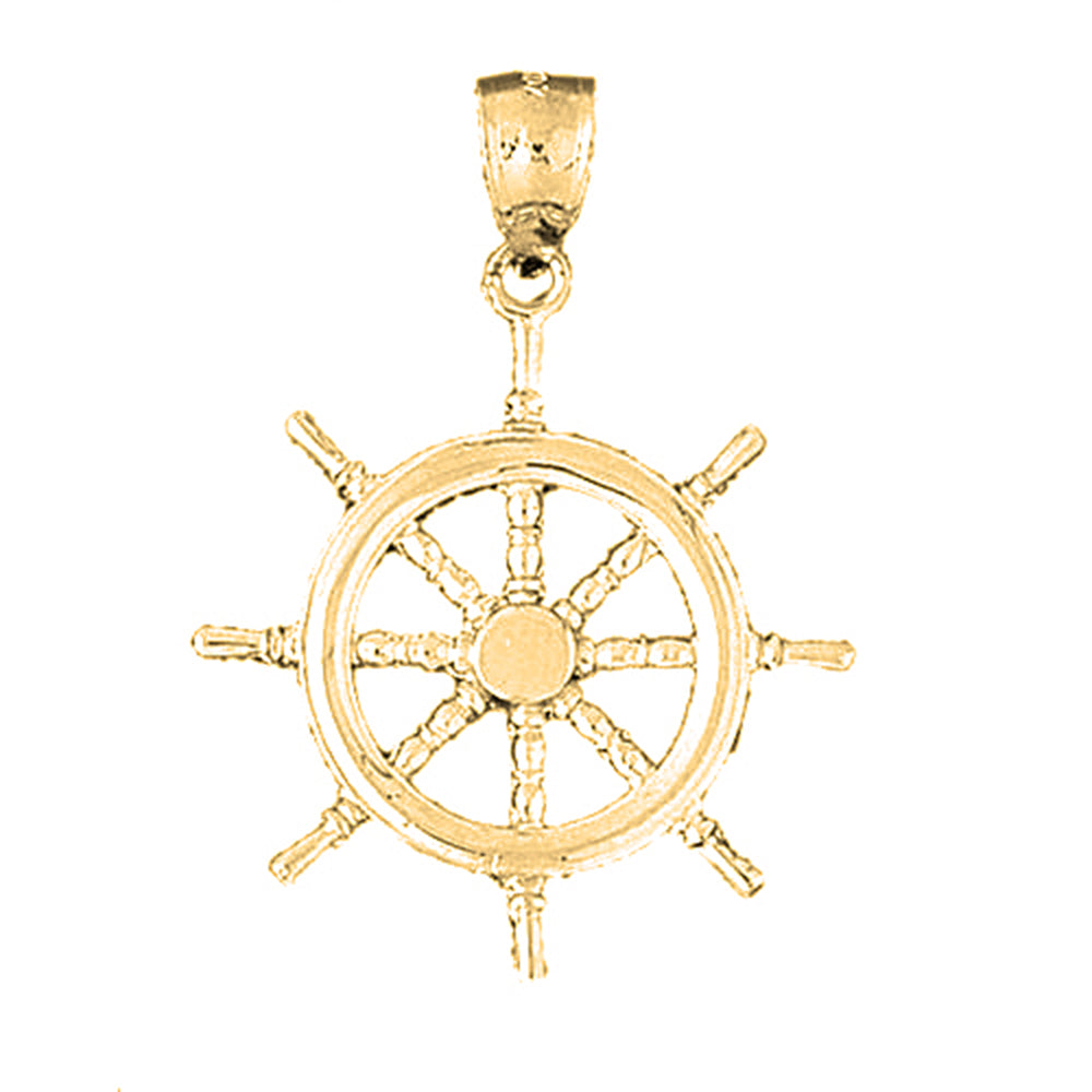 Yellow Gold-plated Silver Ships Wheel Pendant