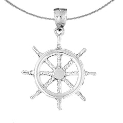 Sterling Silver Ships Wheel Pendant (Rhodium or Yellow Gold-plated)