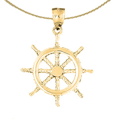 Sterling Silver Ships Wheel Pendant (Rhodium or Yellow Gold-plated)