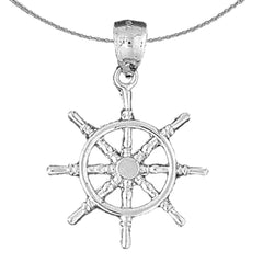 Sterling Silver Ships Wheel Pendant (Rhodium or Yellow Gold-plated)