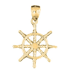 Yellow Gold-plated Silver Ships Wheel Pendant