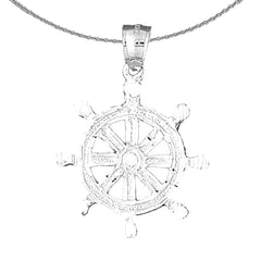 Sterling Silver Ships Wheel Pendant (Rhodium or Yellow Gold-plated)