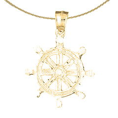 Sterling Silver Ships Wheel Pendant (Rhodium or Yellow Gold-plated)