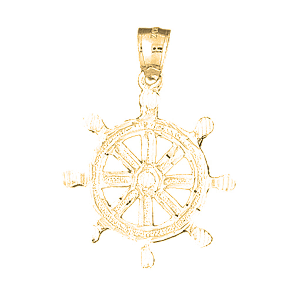 Yellow Gold-plated Silver Ships Wheel Pendant