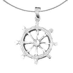 Sterling Silver Ships Wheel Pendant (Rhodium or Yellow Gold-plated)