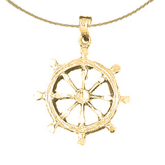 Sterling Silver Ships Wheel Pendant (Rhodium or Yellow Gold-plated)