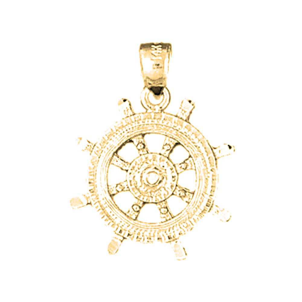Yellow Gold-plated Silver Ships Wheel Pendant