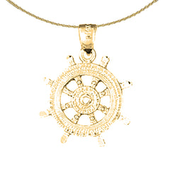 Sterling Silver Ships Wheel Pendant (Rhodium or Yellow Gold-plated)