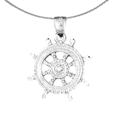 Sterling Silver Ships Wheel Pendant (Rhodium or Yellow Gold-plated)